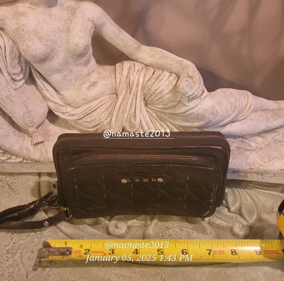 L.A.M.B. by Gwen Stefani Black Houndstooth Leather Clutch Leather Designer#73